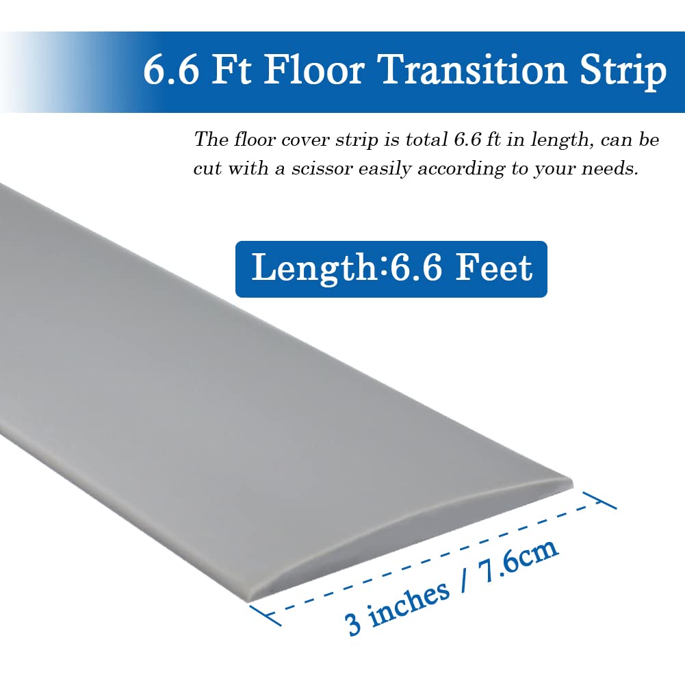 Floor Transition Strip Self Adhesive Floor Cover Strips Laminate 3" Wide Vinyl Flat Divider Transitions (7.5cm, 6.56Ft, Gray)