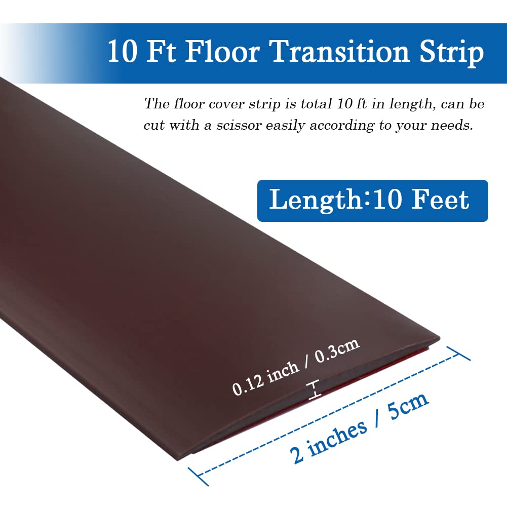 Floor Transition Strip Self Adhesive Floor Cover Strips Laminate 2" Wide Vinyl Flat Divider Transitions (5cm, 10Ft, Brown)