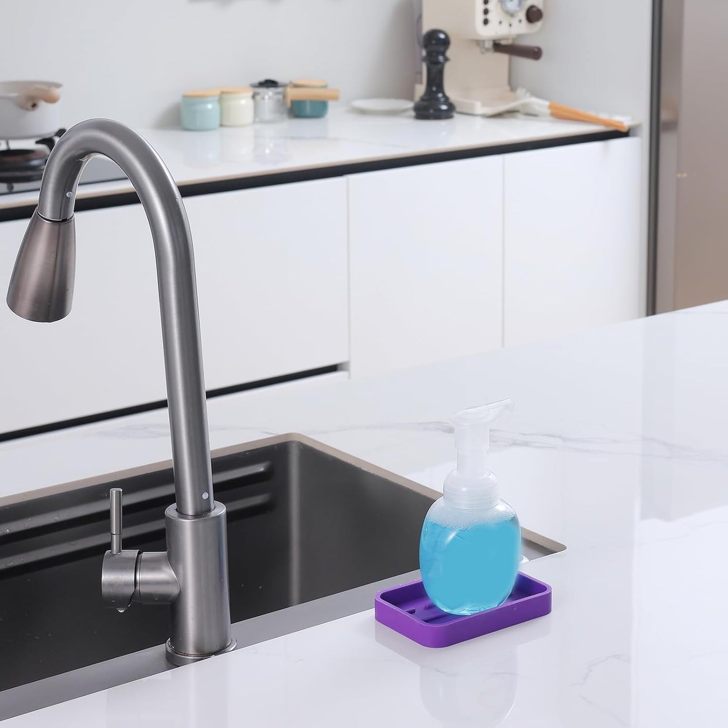Silicone Kitchen Sink Organizer Tray for Multiple Usage,Easy Clean Sponges Holder for Kitchen Bathroom Counter or Sink,Dish Soap Dispenser,Scrubber,Bottle,Cup Purple 4.9”x 3.2”