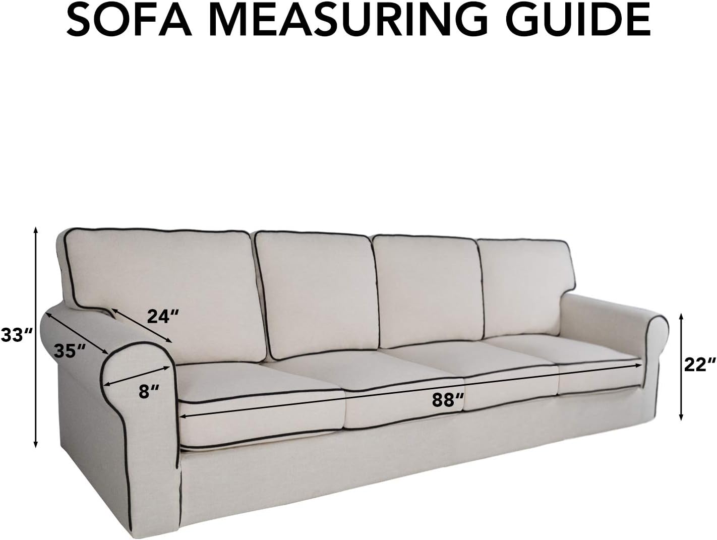 PureFit Reversible Quilted Sofa Cover, Water Resistant Slipcover Furniture Protector, Washable Couch Cover with Non Slip and Elastic Straps for Kids, Dogs, Pets (XX Large, Black/Beige)