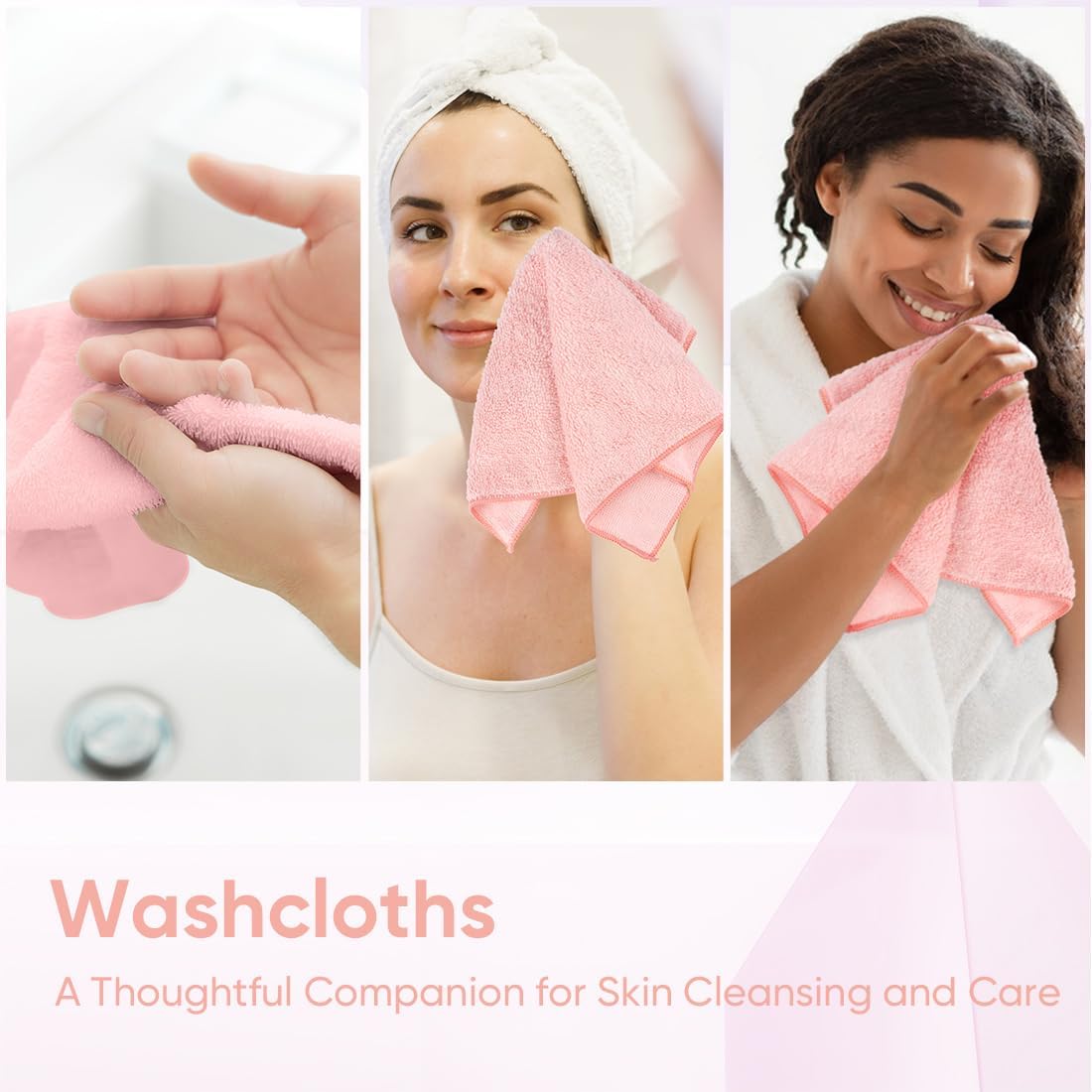 HOMEXCEL Microfiber Washcloths 12 Pack, Highly Absorbent and Soft Face Towel, Multi-Purpose Wash Cloths for Bathroom, Gym, Hotel, Spa and Kitchen, Multicolor 12x12 Inch, Pink