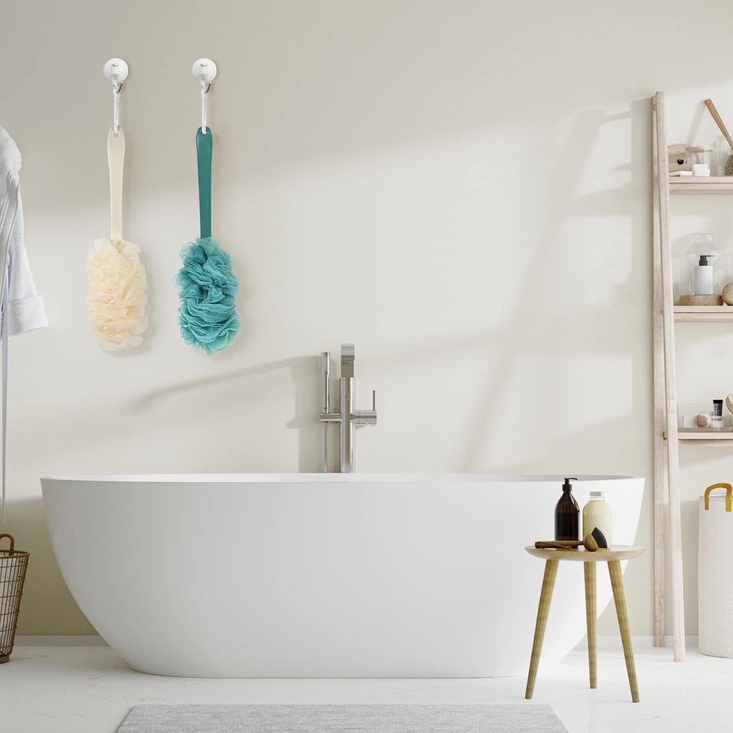 2Pack Back Scrubber for Shower,PIPUHA Loofah Sponge Shower Brush Using Body Exfoliating with Long Handle, Loofah on a Stick for Men Women, Bathing Accessories for Body Brushes (Blue and White)