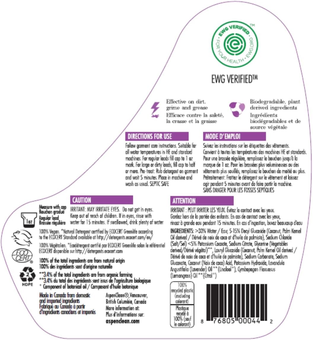 AspenClean Natural Laundry Detergent Lavender & Lemongrass - 100% Natural, Organic, HE Liquid Laundry Detergent - Vegan, Cruelty-Free, Biodegradable - Safe for Babies, Pets & Kids - EWG Certified (2