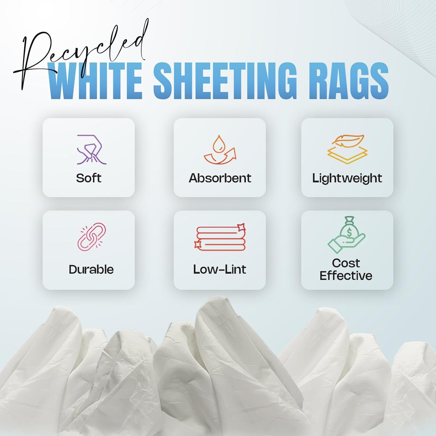 Recycled White Sheeting Cleaning Rags (600 lbs. Pallet 60x10 lbs. Box) โ Lint Free White Cotton Cloths for Manufacturing | Automotive | Janitorial | Shop Rags Bulk - Multipurpose