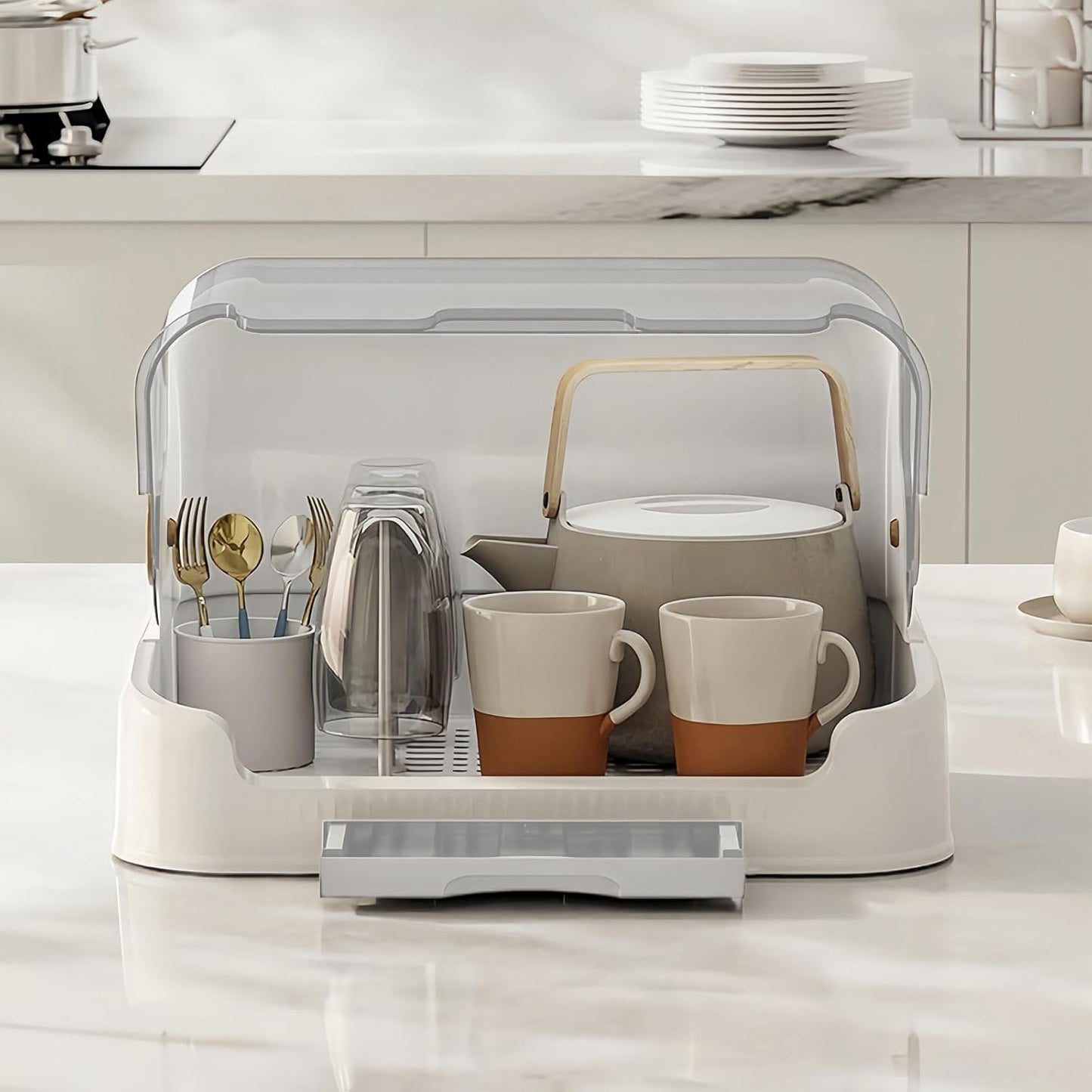 Zdolmy Baby Bottle Drying Rack Storage, Nursing Bottle Storage Box Organizer with Cover, Portable Kitchen Cabinet Organizer, Durable countertop Dryer (White)