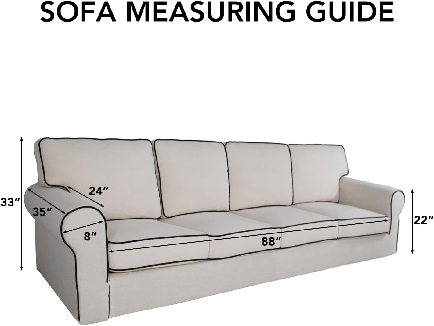 PureFit Reversible Quilted Sofa Cover, Water Resistant Slipcover Furniture Protector, Washable Couch Cover with Non Slip and Elastic Straps for Kids, Dogs, Pets (XX Large, Ivory/Ivory)