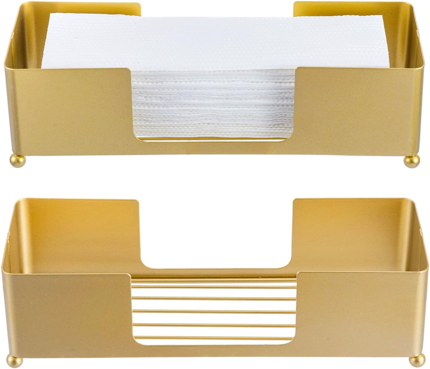 MyGift Modern Brass Tone Metal Tabletop Folded Hand Towel Holder, Commercial Countertop Tissue Dispenser Tray for Trifold, C-Fold and Z-Fold Towels, Set of 2