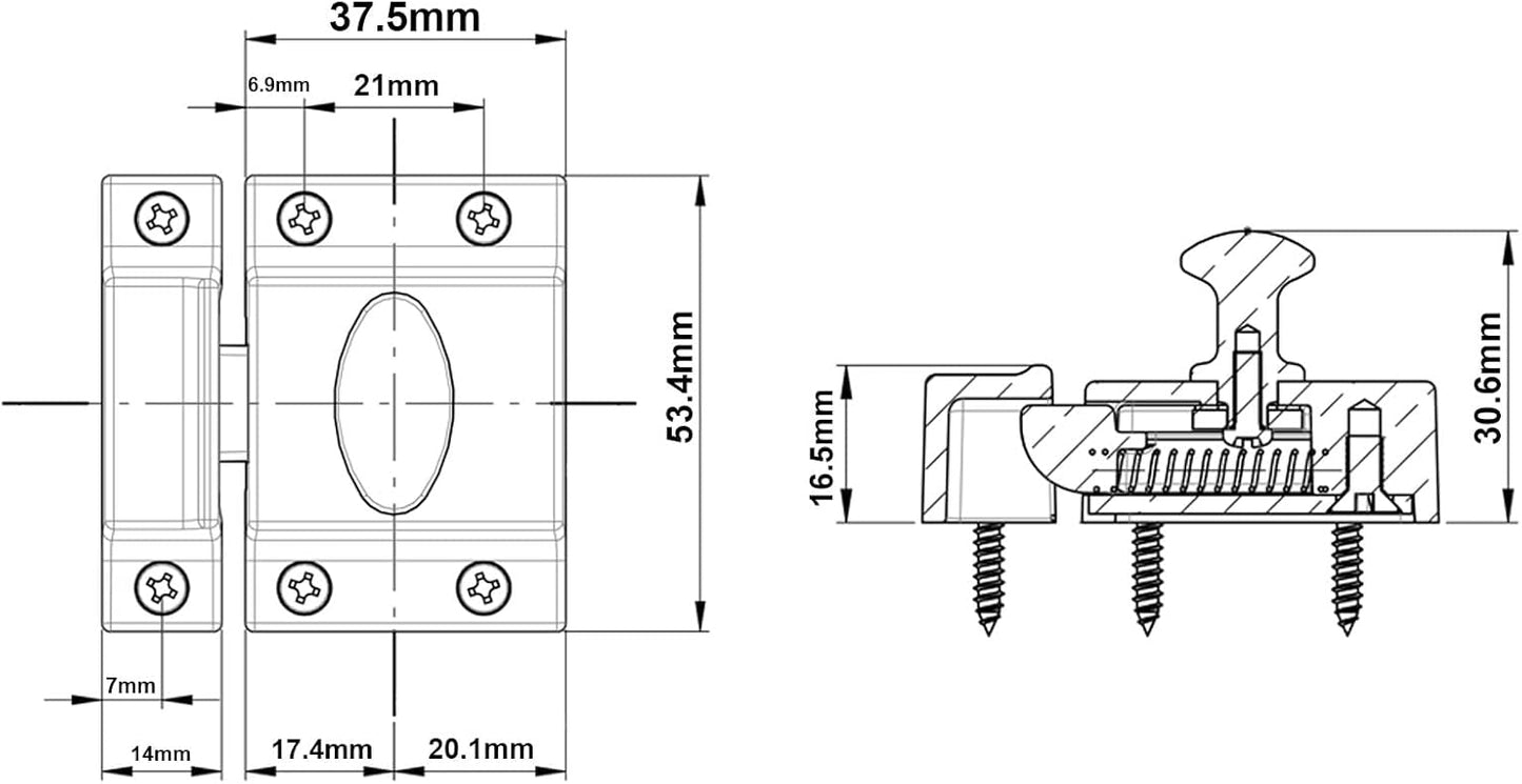 QCAA Traditional Large Oval Turn Cabinet Latch, Solid Brass, 2", for Cupboard & Other Furniture, Polished Brass, 2 Pack, Made in Taiwan