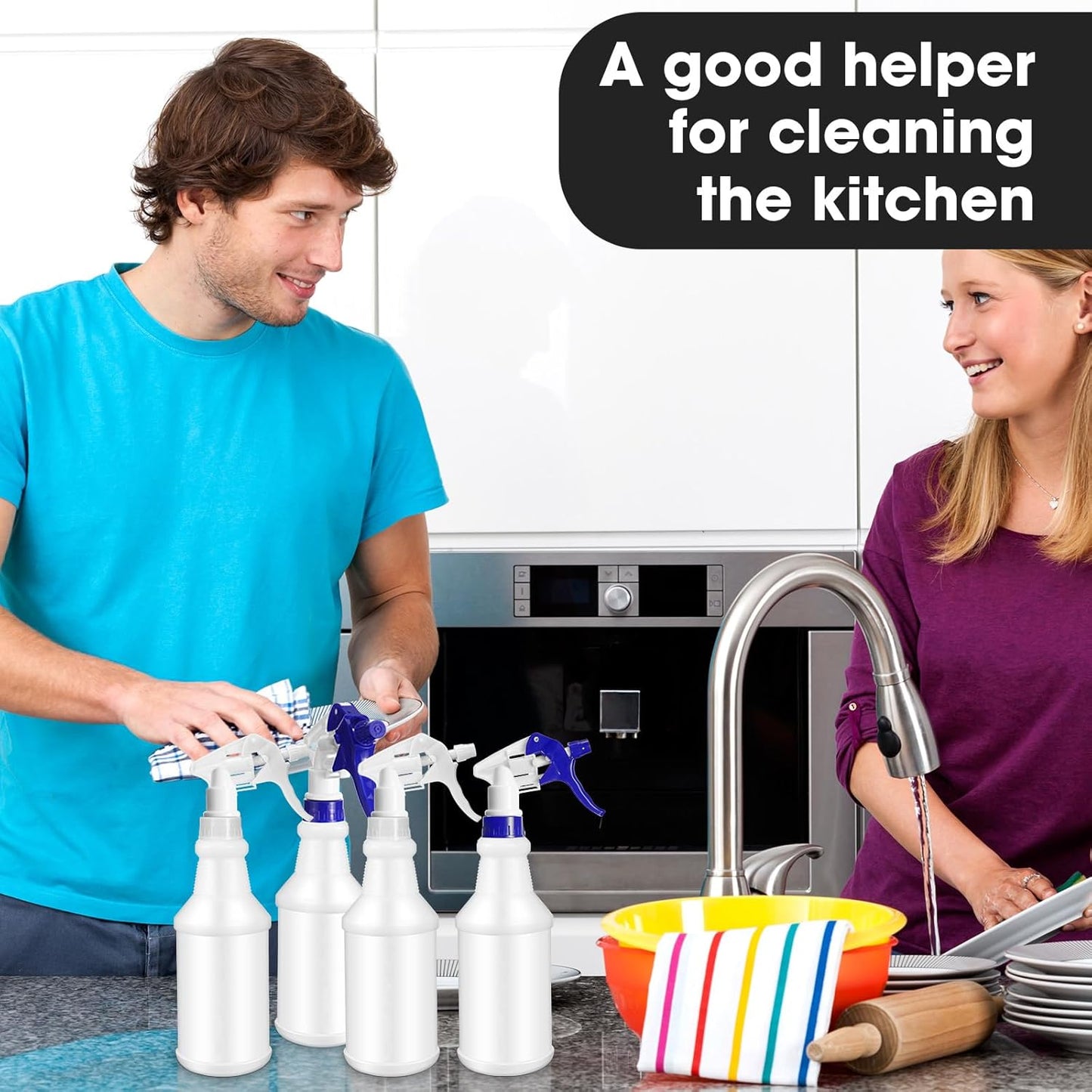 Eccliy 12 Pcs 16 Oz Plastic Spray Bottle, Adjustable Empty Reusable Sprayer for Cleaning, Planting, Water, Bathroom and Kitchen, BBQ, Commercial and Residential(Blue, White,Original)