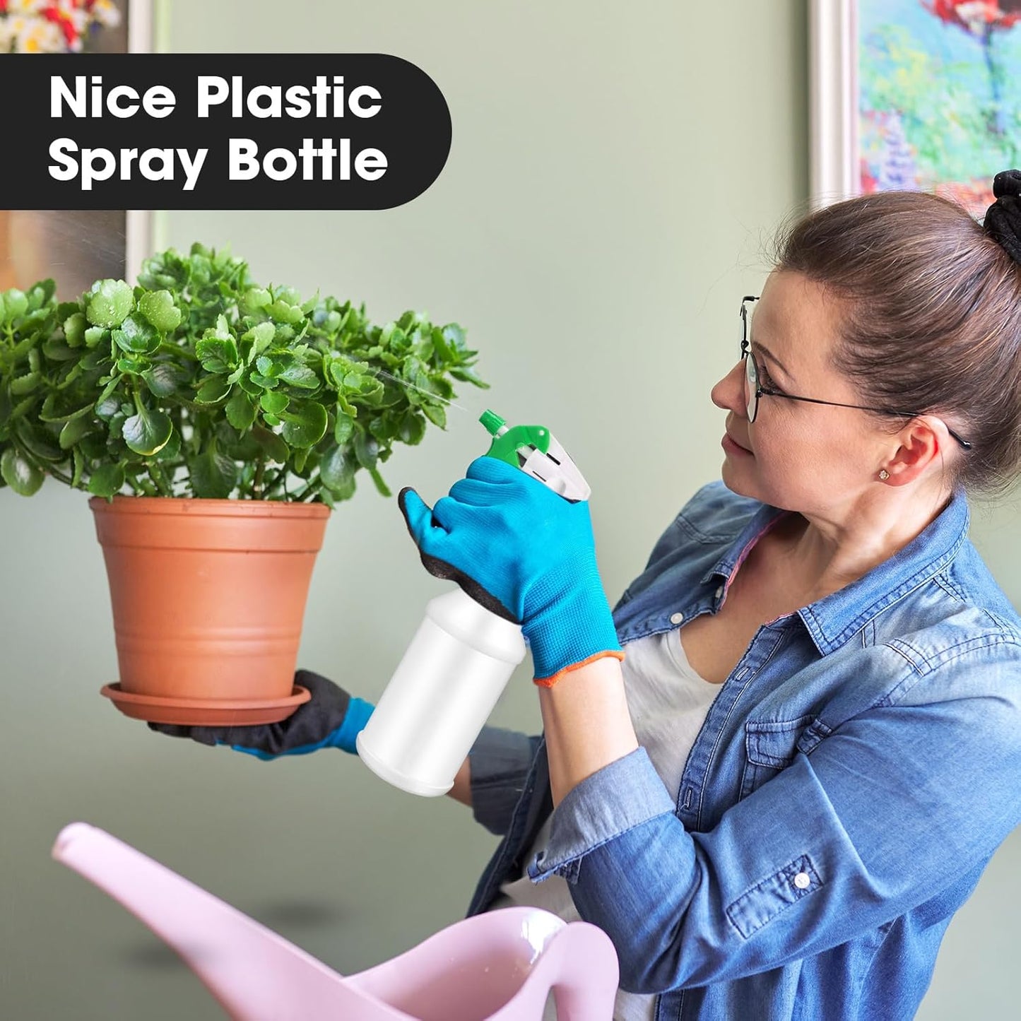 Eccliy 12 Pcs 16 Oz Plastic Spray Bottle, Adjustable Empty Reusable Sprayer for Cleaning, Planting, Water, Bathroom and Kitchen, BBQ, Commercial and Residential(Black, Green,Original)