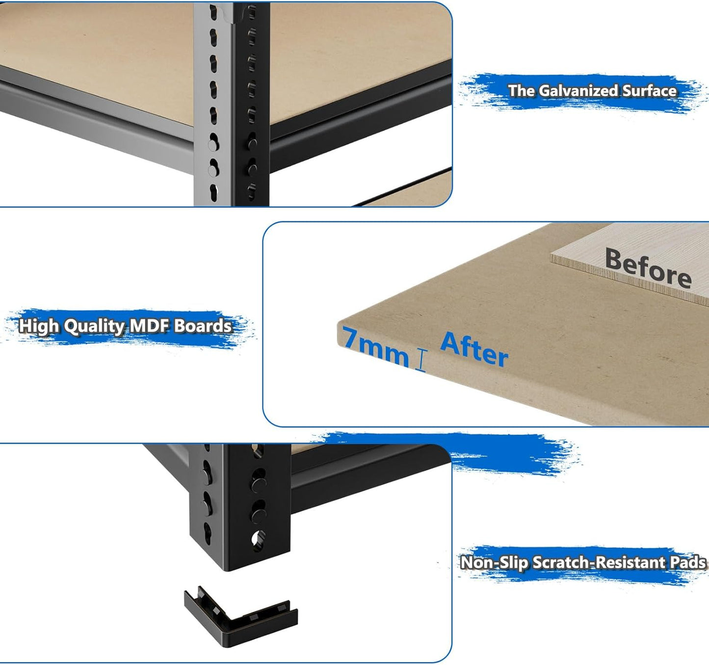 Garage Shelving, 3 PCS Storage Shelves Heavy Duty 2000 LBS Capacity, 5 Tier Adjustable Metal Organizer Wire Rack, 36" L x 18" W x 72" H Utility Shelf Unit for Kitchen Pantry