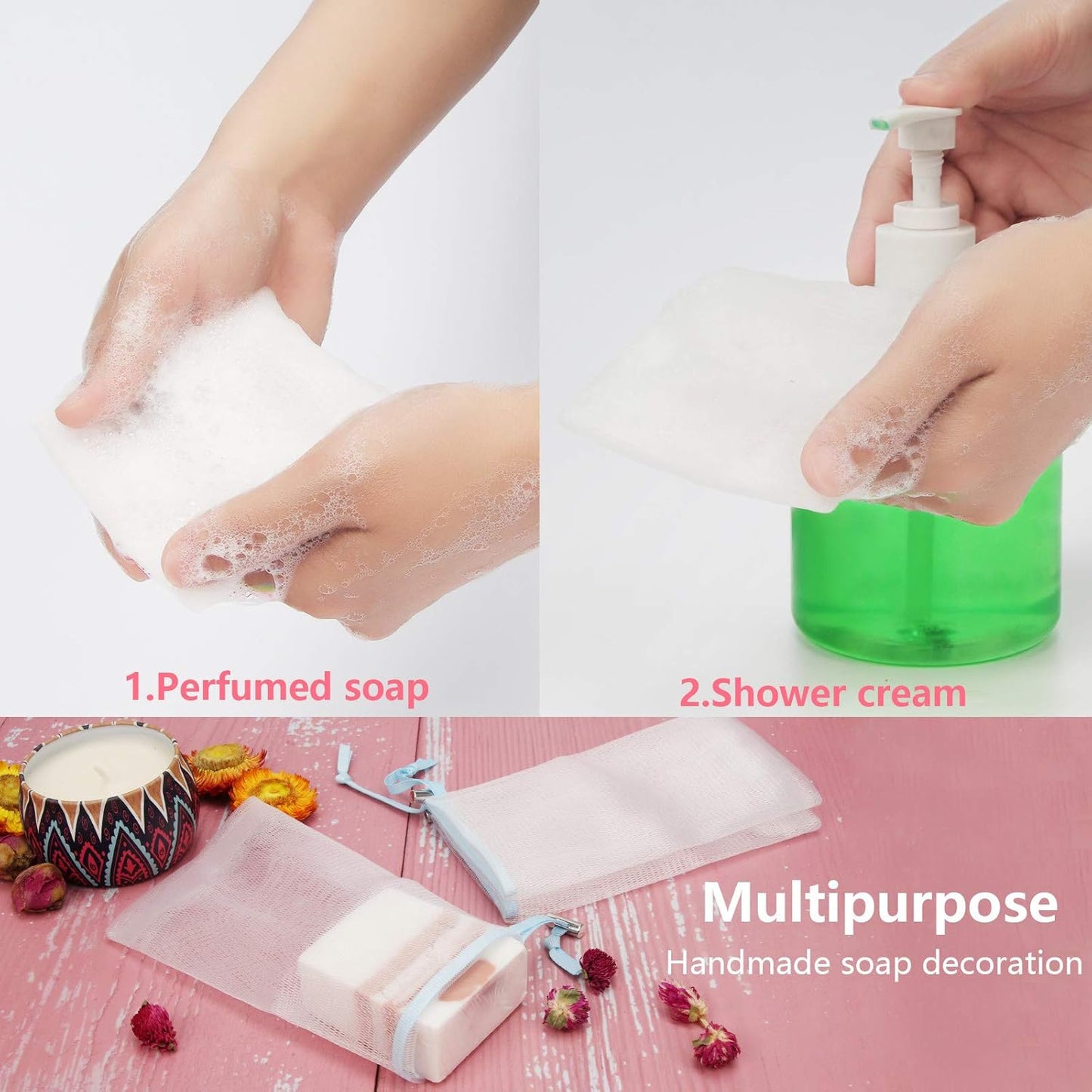 Cobahom Soap Bag 6 Pack 6 x 3.5 Inch Mesh Foaming Net Soap Sack Bags Soap Saver Pouch Net Bags with Drawstring for Bath & Shower (Blue)