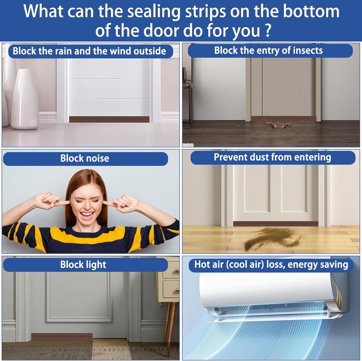 Under Door Draft Stopper, Self-Adhesive Door Sweep for Bottom of Door, Weather Stripping Doors Seal Soundproofing Insulation Strip, Doors Bottom Gap Blocker for Exterior/Interior (2M, Brown)