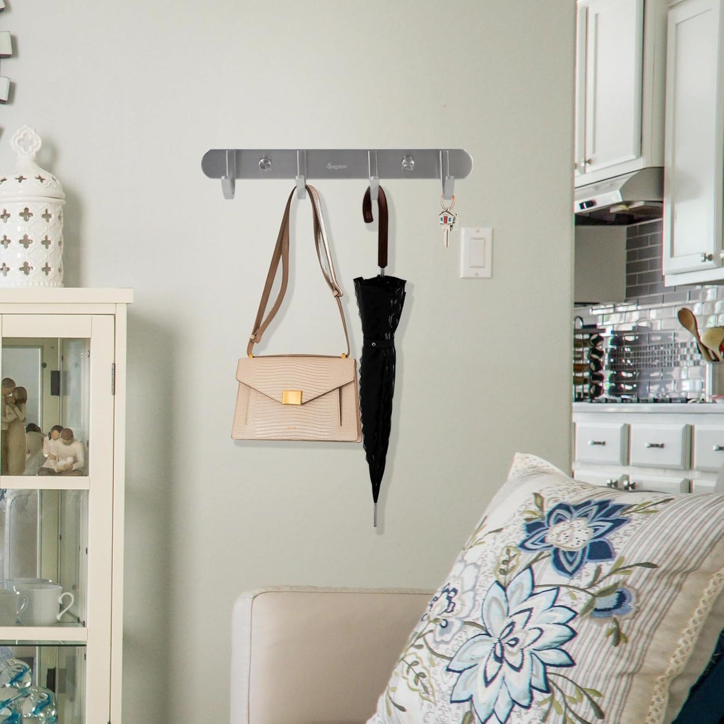 Coat Hook Rack Brushed Nickel 10.6-Inch Coat&Towel Hook Rail Wall Mounted with 4 Hooks, Durable Wall Hangers for Bedroom, Bathroom, Foyer, Hallway (SUS304 Stainless Steel)