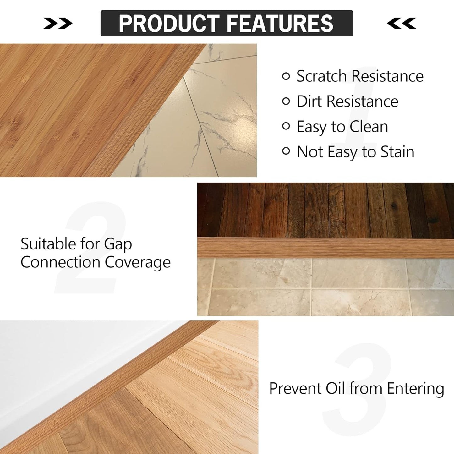 16.4Ft Floor Transition Strip Self Adhesive Vinyl Cover Floor Strip Flat Divider Transition Strip Wood Grain Design for Laminate Floor Gaps and Doorway Transitions (16.4Ft x 2 Inch, Light Brown)