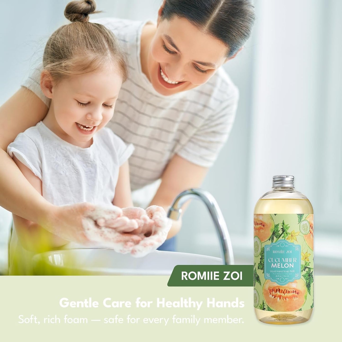 ROMIIE ZOI Liquid Hand Soap Refills Gift Set – Cucumber & Melon Scent – 3 x 26 Fl Oz Bottles – Plant-Based, Non-Toxic, Eco-Friendly & Moisturizing Formula – for Bathroom, Kitchen & Home Gifting