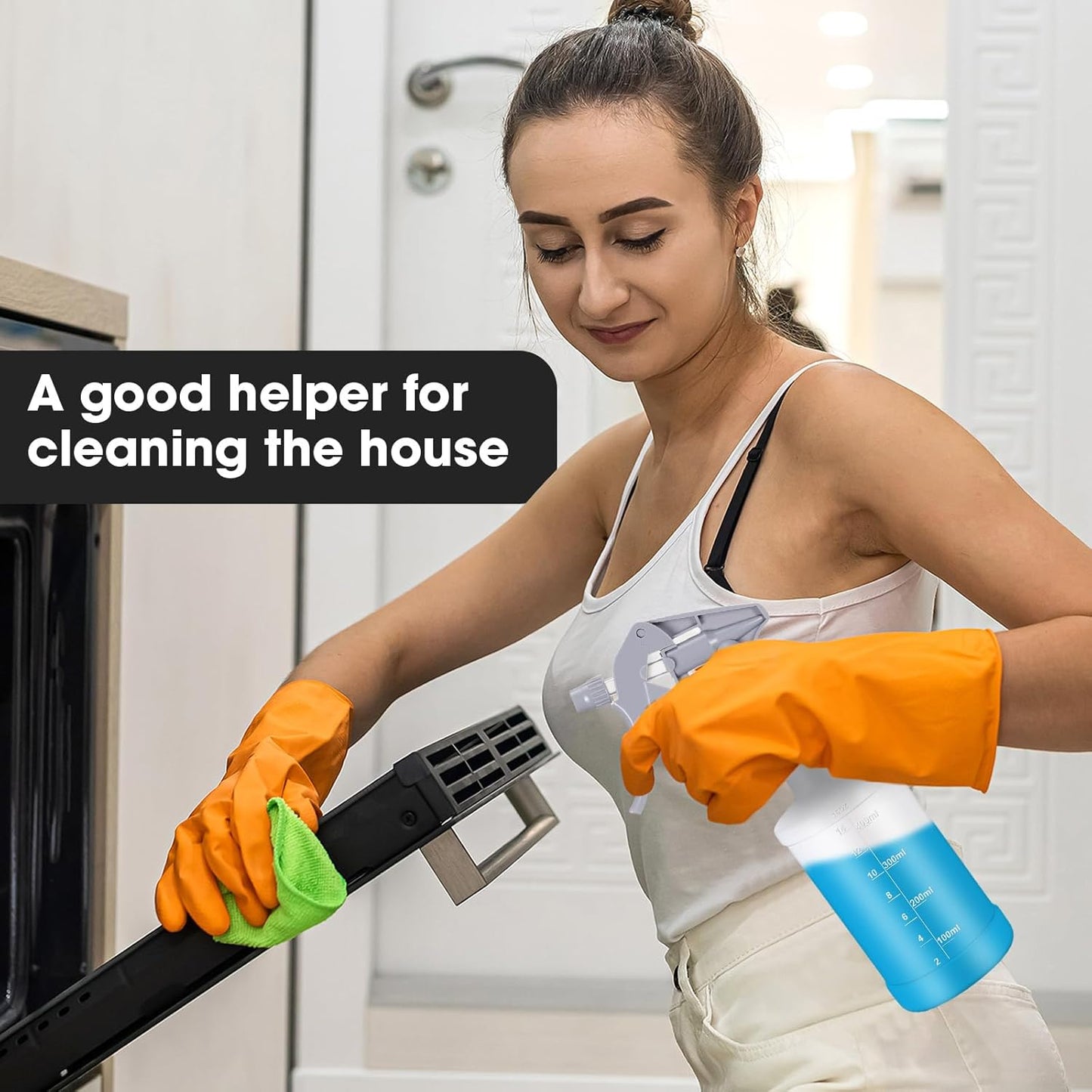 Eccliy 12 Pcs 16 Oz Plastic Spray Bottle, Adjustable Empty Reusable Sprayer for Cleaning, Planting, Water, Bathroom and Kitchen, BBQ, Commercial and Residential(Pure Grey Clear,Measurement)