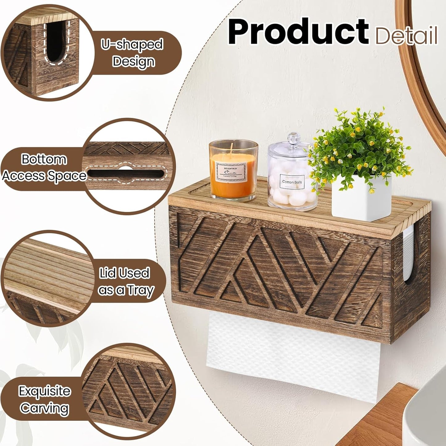 Paper Towel Dispenser Wall Mount, Paper Towel Holder Wall Mounted with Lid, Solid Wood Commercial C-Fold, Z-Fold, Trifold Hand Paper Towel Holder(Dark Brown)