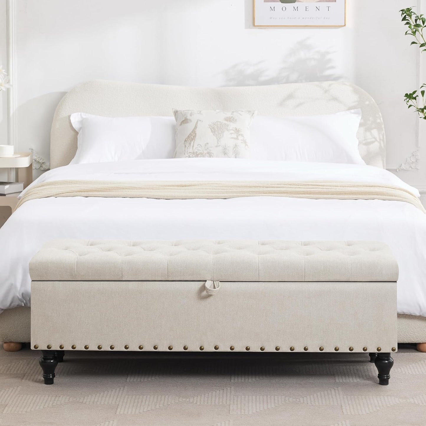 50" Storage Ottoman Bench, Tufted Ottoman with Storage for Living Room, Large End of Bed Ottomans, Modern Entryway Benchs, Window & Bedroom Benches for Foot of Bed (Light Beige)