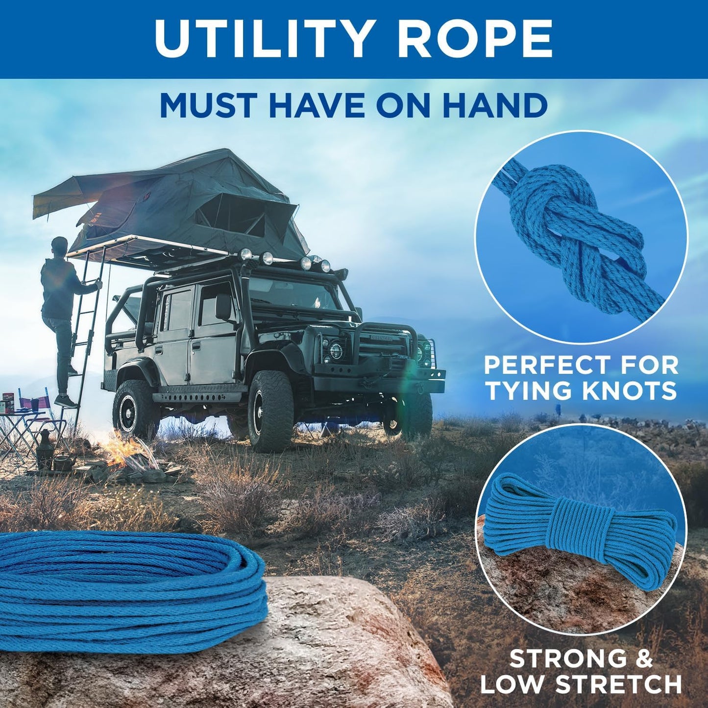 TECEUM Cotton Rope 3/16” (5 mm) – 50 FT – Strong All-Purpose Braided Rope – Natural Cotton – for Crafting, Сamping, Clothes Line, DIY, Indoor & Outdoor Use – Sky Blue