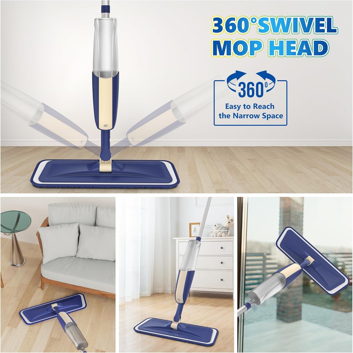 Microfiber Spray Mops for Hardwood Floor Cleaning - MEXERRIS Wet Jet Mops Dry Dust Mop with 3X Washable Pads fit for Swiffer Powermop Floor Mop Flat Mops for Wood Laminate Tile Vinyl Floor Cleaning