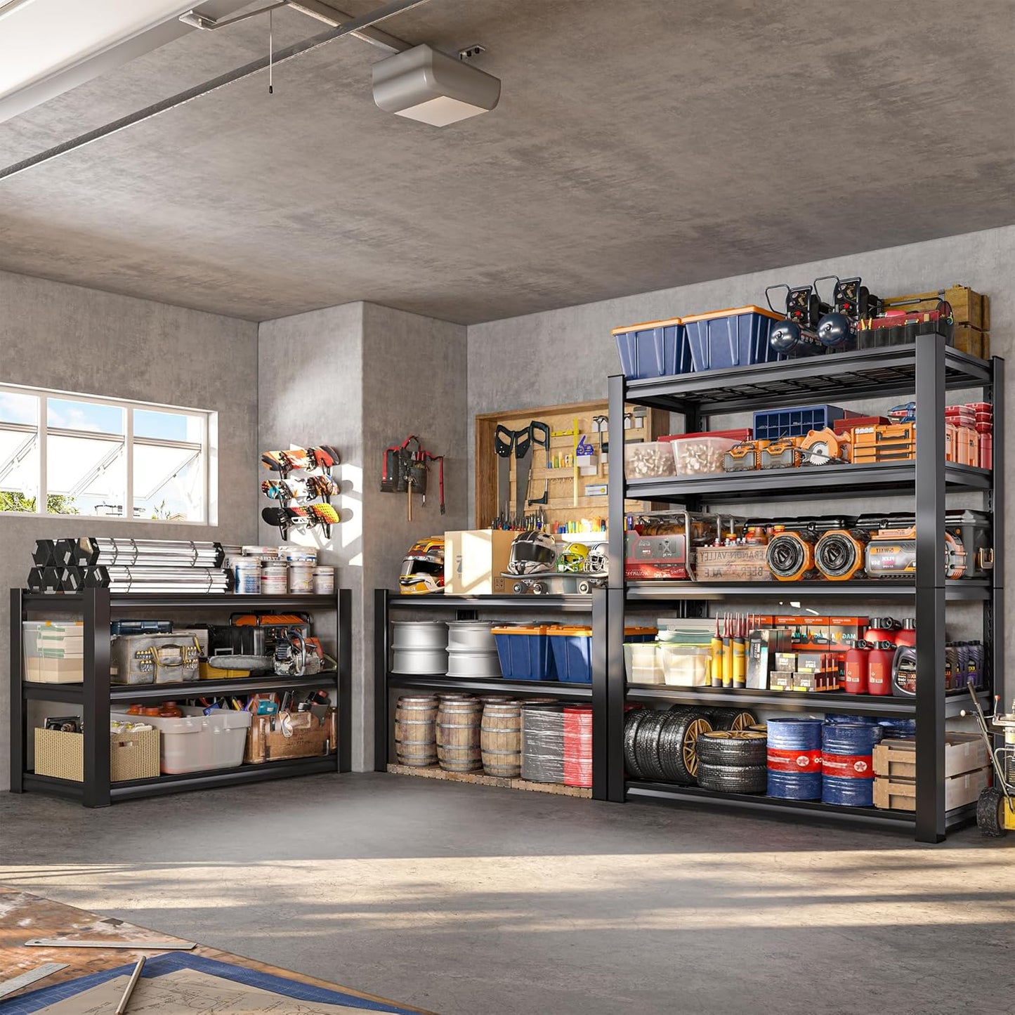 REIBII 3010LBS Storage Shelves 72" H Garage Shelving Heavy Duty Metal Shelving 5 Tier Adjustable Metal Shelves for Storage for Kitchen Pantry Warehouse Basement 72" H x 35.5" W x 16" D, Black