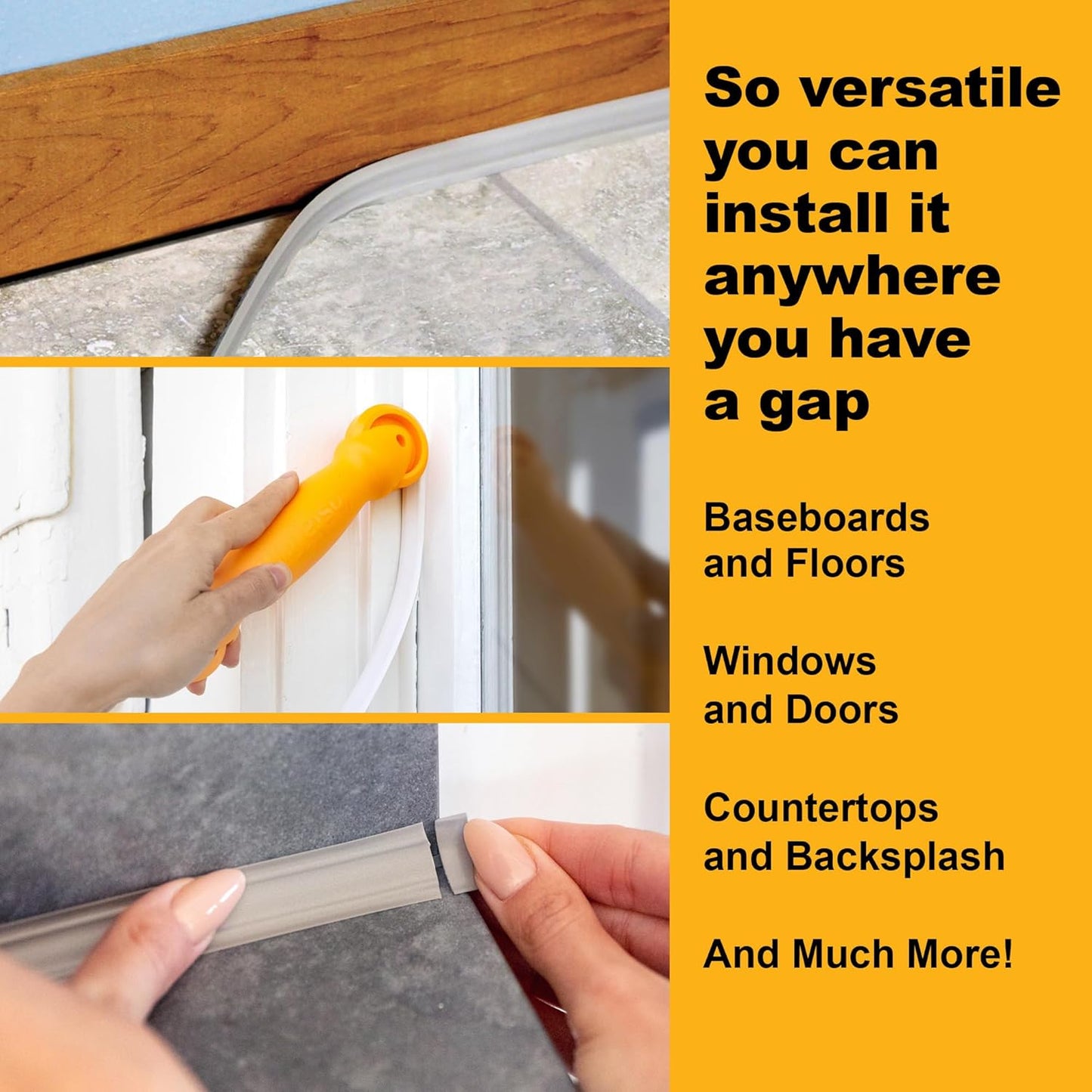 InstaTrim The Original Flexible Trim - 2-Pack of 10ft Grey 1/2" Wide Caulk Tape - Adhesive Trim with Many Uses Including Caulking for Bathtubs, Sinks, Counters, Tile, Floors - Made in USA