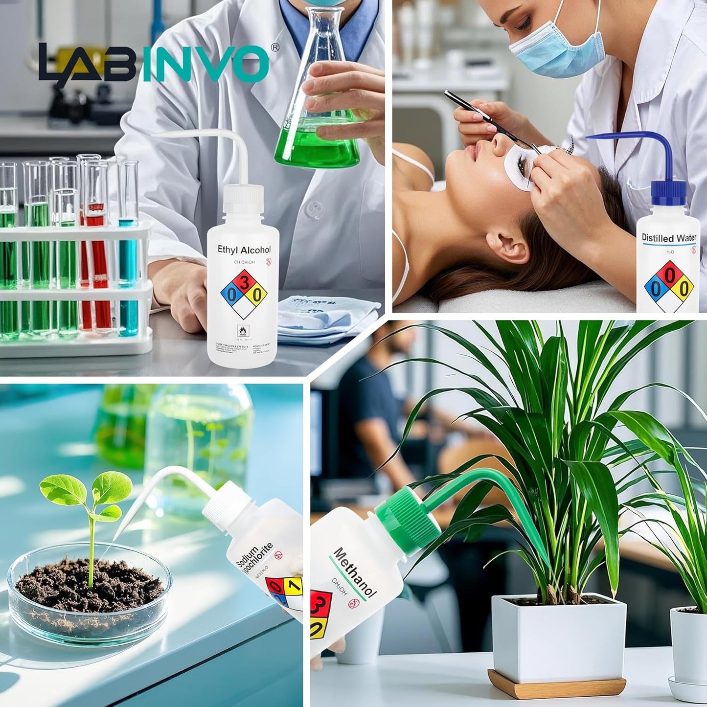 Sodium Hypochloride Wash Bottles, Vol.500ml (17oz), Narrow Mouth, Self-Venting Safety Wash Bottles, LDPE Material, IN-WBS500,Pack of 1, IN-WBS501