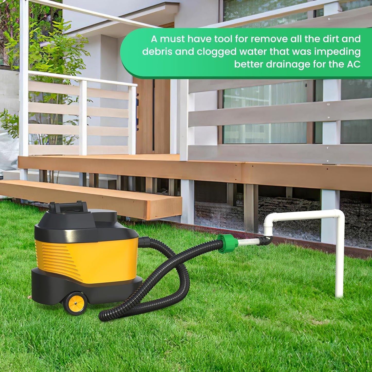 AC Drain Line Unclogger, HVAC to PVC Pipe AC Drain Line Cleaner Tool, A/C Condensate Drain Line Cleaner Adapter, Air Conditioner Wet Vac Attachment to Evacuate and Unclog AC Drain Lines-Green