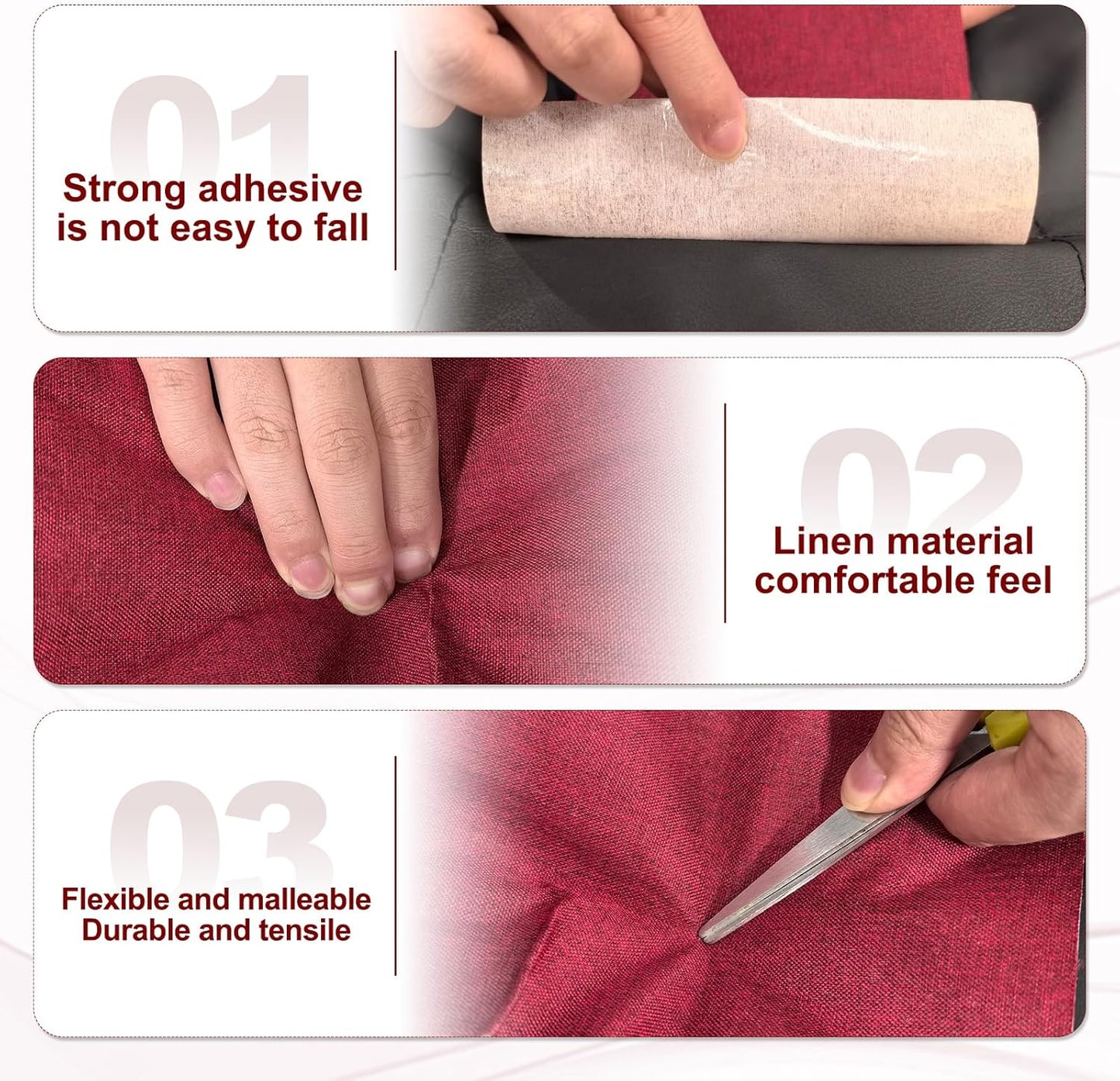 PATIKIL 70x6.2 Inch Linen Repair Tape, Repair Fabric Patch Self Adhesive Couch Patch Line Repair Patch for Furniture Sofa Car Seats Office Chairs, Dove Gray