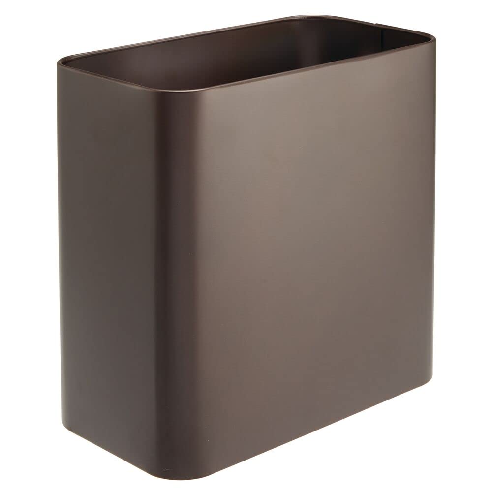 mDesign Small Metal 2.4 Gallon/9 Liter Trash Can Wastebasket Garbage Bin for Bathroom, Slim Rubbish Waste Bin Trashcans for Master/Guest Bath, Mirri Collection, Bronze