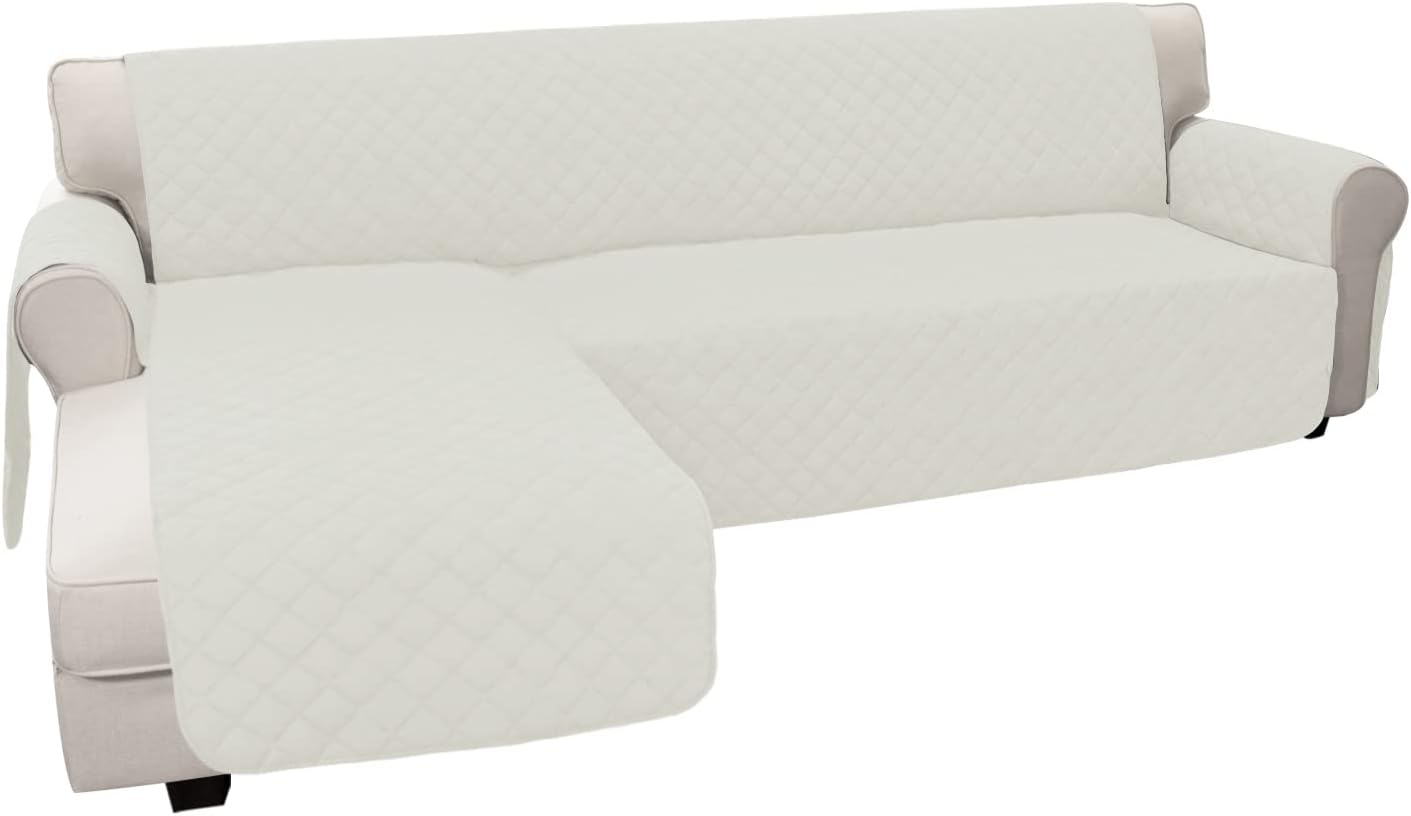 Easy-Going Sofa Slipcover L Shape Sofa Cover Sectional Couch Cover Chaise Cover Reversible Furniture Protector for Pets Kids Children Dog Cat (Large, Ivory/Ivory)