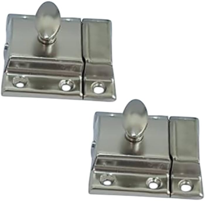 QCAA Oval Turn Cabinet Latch, for Cupboard & Other Furniture, Small, Satin Nickel, 2 Pack, Made in Taiwan