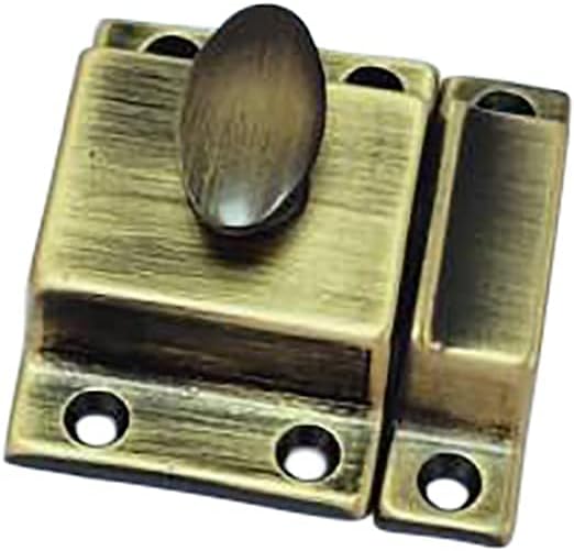 QCAA Traditional Large Oval Turn Cabinet Latch, Solid Brass, 2", for Cupboard & Other Furniture, Brushed Antique Brass, 2 Pack, Made in Taiwan