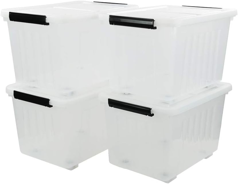 4-Pack Clear Plastic Storage Bins with Lid, 42 L Large Plastic Storage Box