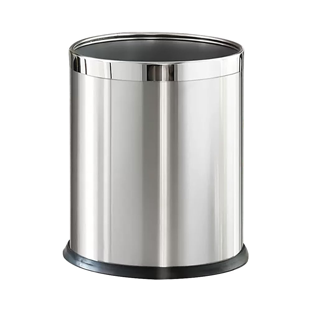 2.6Gallon/10L，Stainless Steel Bathroom Trash Can,Chrome Trash Can,Silver Garbage Can for Office，Wastebasket for Hotel，Office，Store，Metal Trash bin Without lid (Silver)
