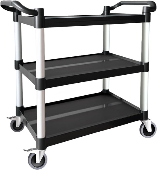 Plastic Utility Carts with Wheels, 3-Tier Rolling Service Cart, 300 lbs Heavy Duty Capacity with 4 inch Silent Casters(2 Lockable), for Home, Office, Restaurant, Warehouse.31.5"× 16" × 38"