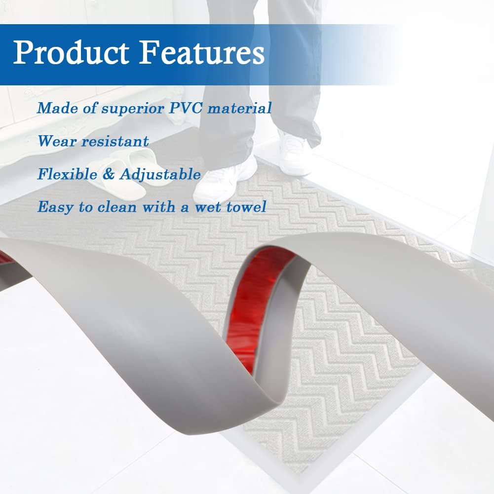 Floor Transition Strip Self Adhesive Carpet & Flooring Transitions Edging Trim Strip PVC Threshold Transitions Suitable for Threshold Height Less Than 10mm (6.56Ft, Gray)