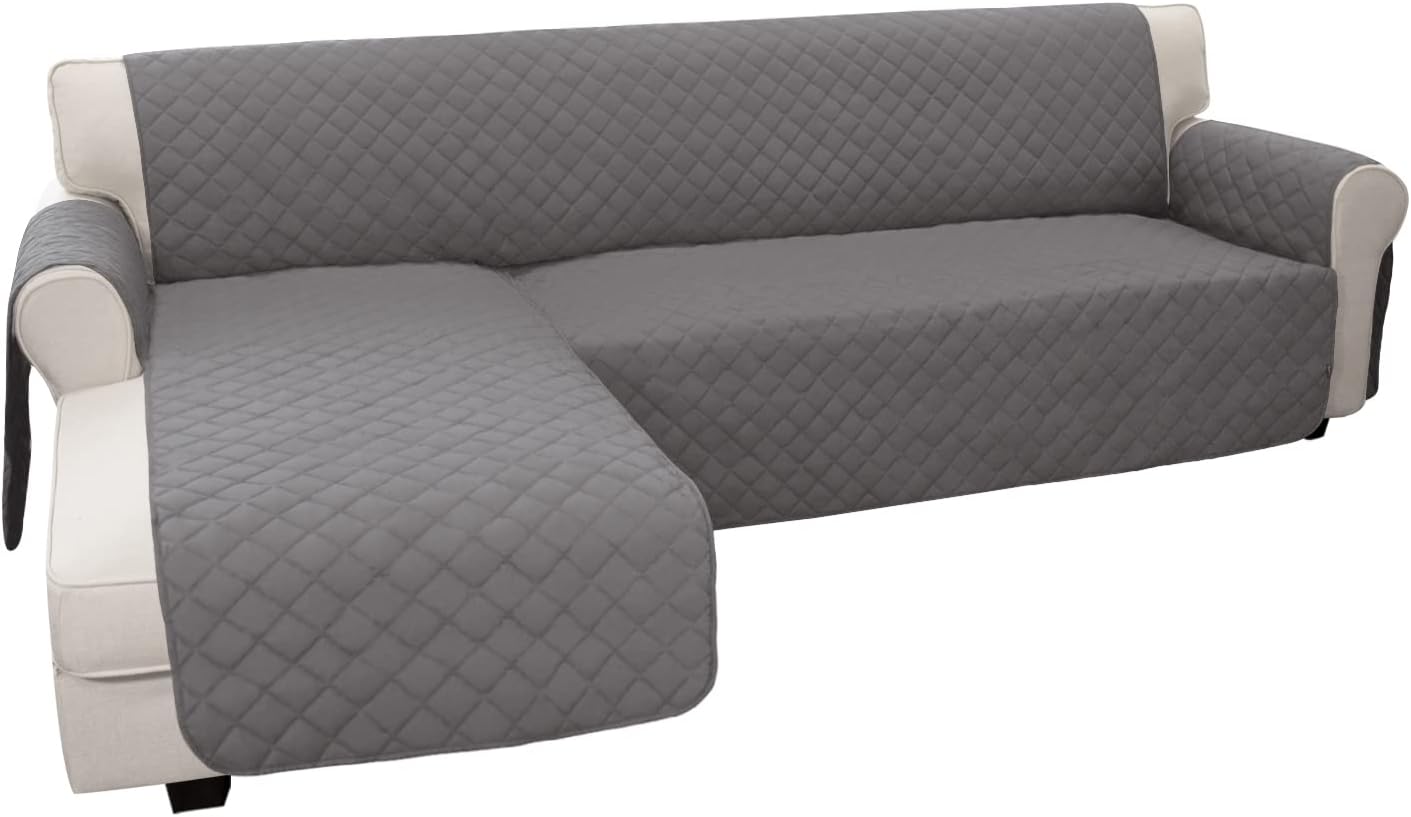 Easy-Going L Shape Sofa Slipcover - Sectional Couch Cover with Chaise Lounge & Reversible Sofa Cover Protection for Pets & Kids (Large, Gray/Gray)