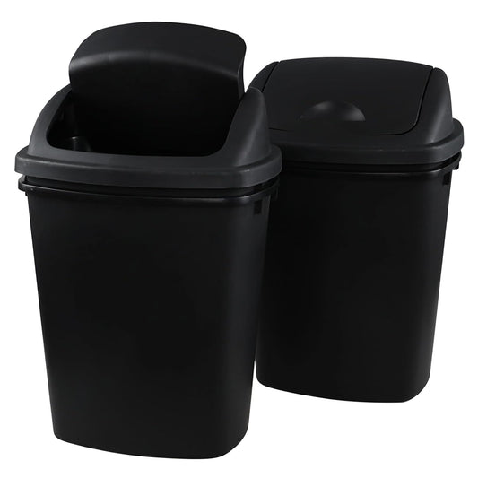 Zopnny 8 Gallon Plastic Swing Top Garag Bin, Lidded Wastebasket Trash Can for Kitchen or Workspace, Set of 4, Black