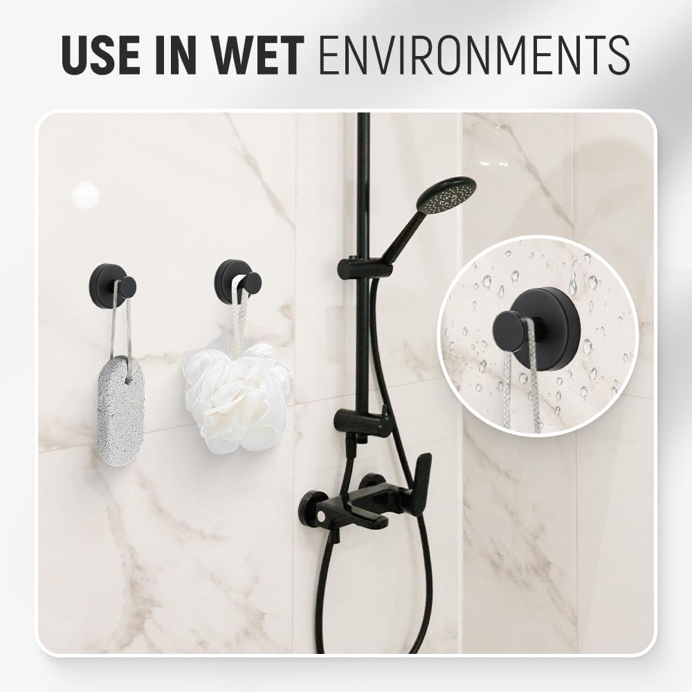 Suction Cup Hooks for Wreaths, 2025 New No Drill Suction Cup Hooks on Glass, Wreath Hanger for Front Door, Rustproof Hook Holder Towel Hook for Window Bathroom Mirrors Tile (2, Black)