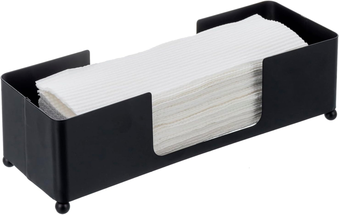 MyGift Modern Matte Black Metal Tabletop Commercial Folded Paper Towel Holder, Countertop Disposable Napkin Dispenser Tray for Guest Bathroom