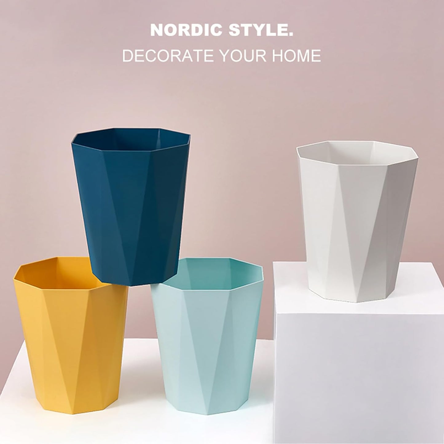 Small Bathroom Trash Can 2 Pack Garbage Can 1.8 Gallon Waste Basket for Dorms Toilets Bedrooms Offices, White