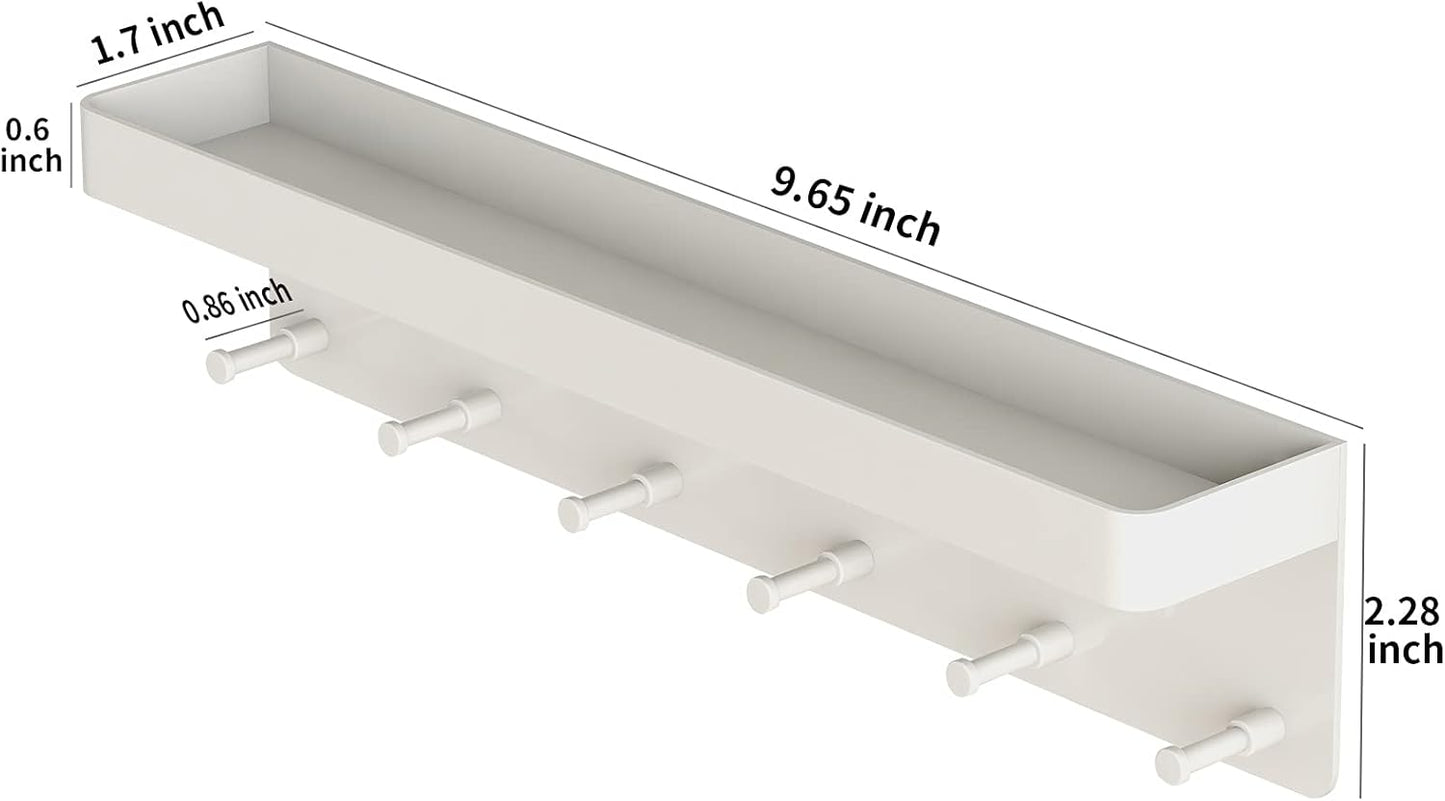 MKO Key Holder for Wall, Mail Organizer and Key Rack Wall Mount with Tray & 6 Hooks for Hallway (White)