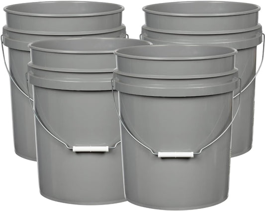House Naturals 5 Gallon Premium HPDE Plastic Bucket - Made in USA Food Grade Storage Container, BPA Free All Purpose Pail (4, Gray)