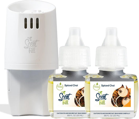 Scent Fill Spiced Chai Plug in Air Freshener, Scented Oil Refills, 2 Refills + Diffuser