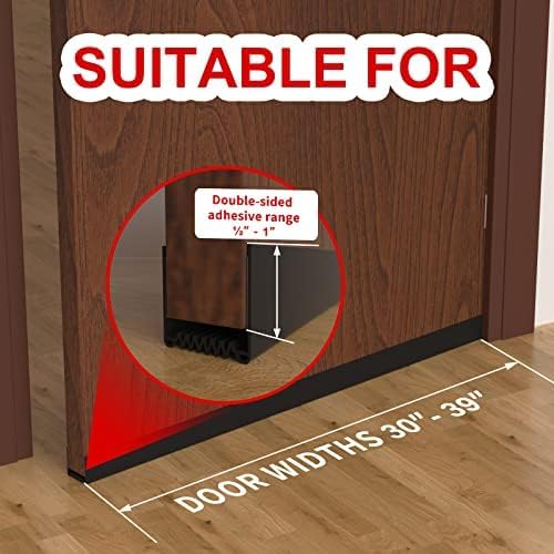 Door Draft Stopper, 39” Length Cuttable Weather Stripping Door Seal, Strong Adhesive Door Sweep for Exterior and Interior Doors (1, Black)
