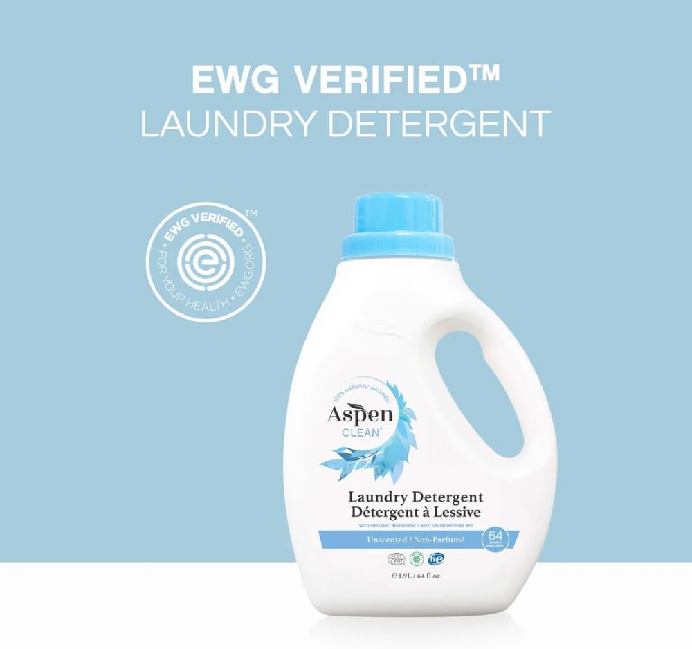 AspenClean Natural Laundry Detergent Unscented - 100% Natural, Organic,Cruelty-Free, Biodegradable - Safe for Babies, Pets & Kids - EWG Certified (ingle Unit)