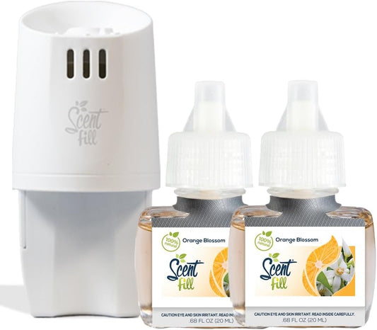 Scent Fill 100% Natural Orange Blossom Plug in Air Freshener, Scented Oil Refills, 2 Refills + Diffuser