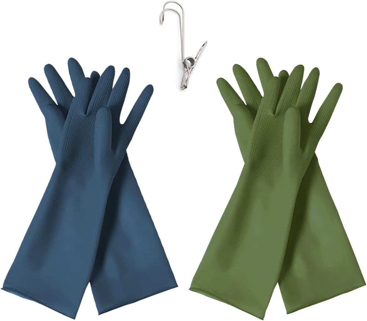 HOMSSEM Dishwashing Gloves - 2 Pairs Premium Rubber Gloves for Cleaning - Urban Gray, Green, Blue